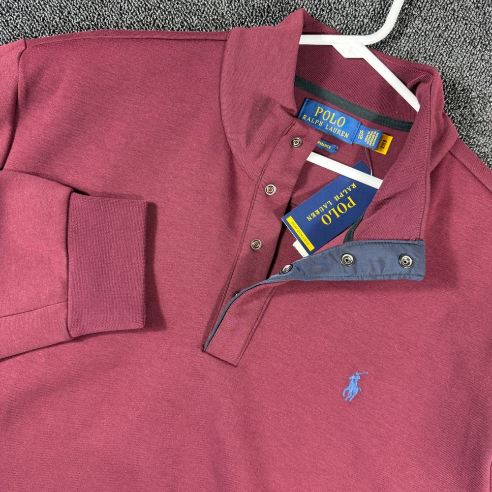 Polo Ralph Lauren Performance Double-Knit Mockneck Sweatshirt Snap Burgundy - XL